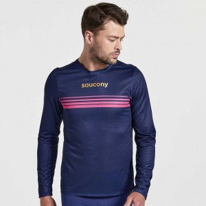 Saucony Elite Long Sleeve T-Skjorte Herre Marineblå | OSLO HYSTKC