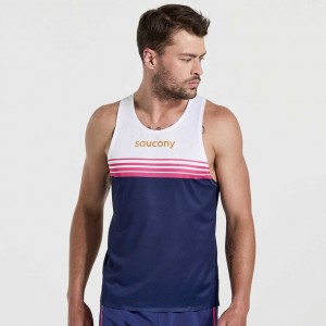 Saucony Elite Singlet Singlet Herre Hvite Marineblå | OSLO RMLEIF