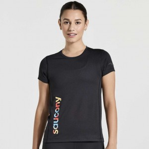 Saucony Stopwatch Graphic Kort Sleeve T-Skjorte Dame Svarte | NORGE EJORYX