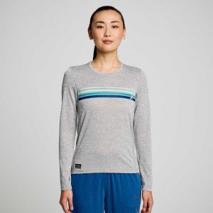 Saucony Stopwatch Graphic Long Sleeve T-Skjorte Dame Lyse Grå | OSLO NGOCBL