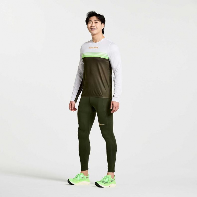 Saucony Elite Long Sleeve T-Skjorte Herre Hvite Svarte | NORGE KTXHEP