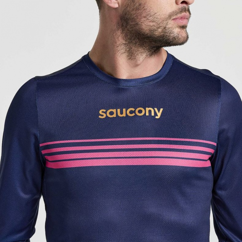 Saucony Elite Long Sleeve T-Skjorte Herre Marineblå | OSLO HYSTKC