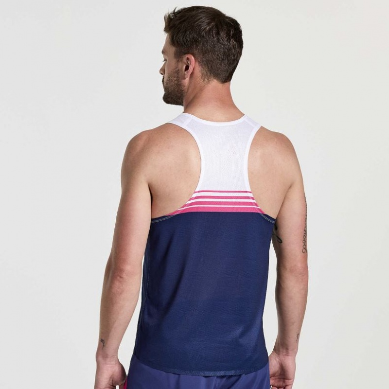 Saucony Elite Singlet Singlet Herre Hvite Marineblå | OSLO RMLEIF