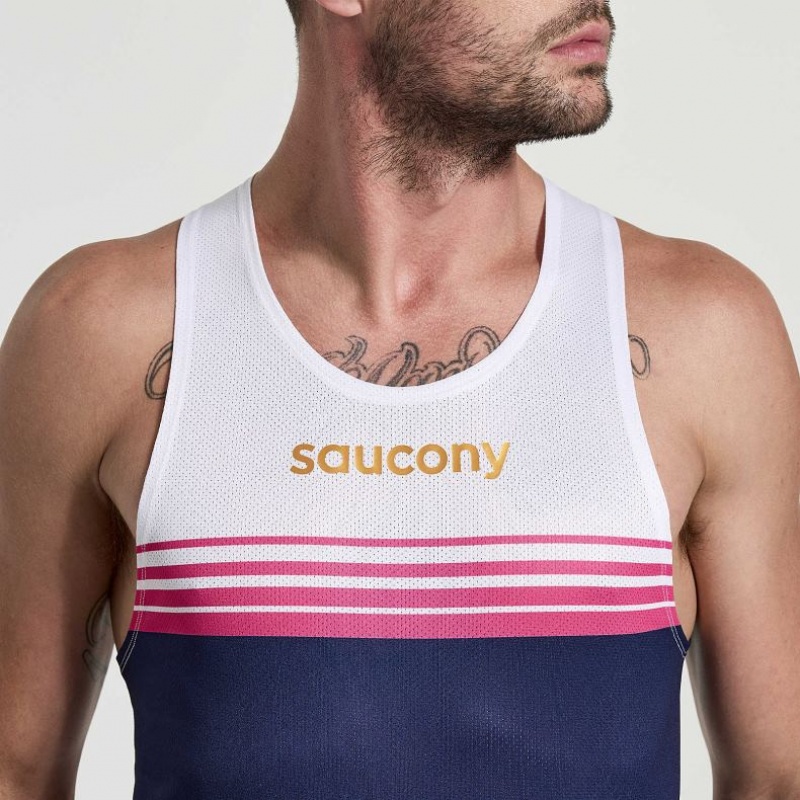 Saucony Elite Singlet Singlet Herre Hvite Marineblå | OSLO RMLEIF