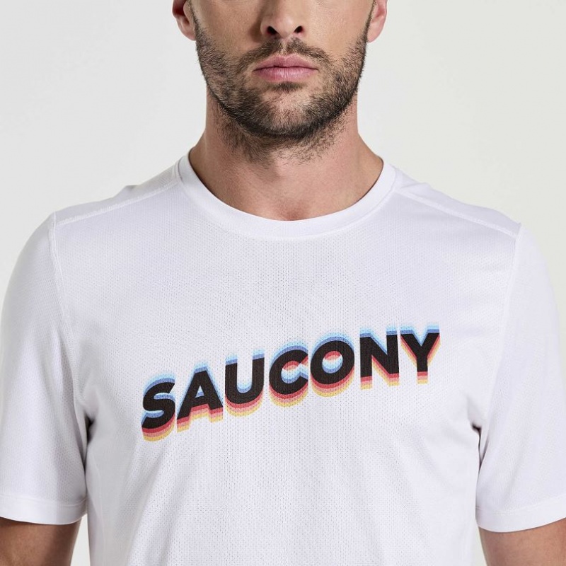 Saucony Stopwatch Graphic Kort Sleeve T-Skjorte Herre Hvite | OSLO PJESKW