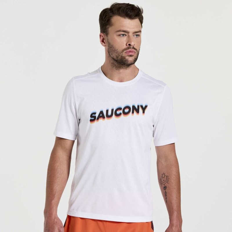 Saucony Stopwatch Graphic Kort Sleeve T-Skjorte Herre Hvite | OSLO PJESKW