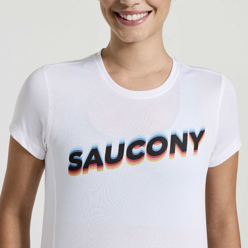 Saucony Stopwatch Graphic Kort Sleeve T-Skjorte Dame Hvite | OSLO XUDRBO