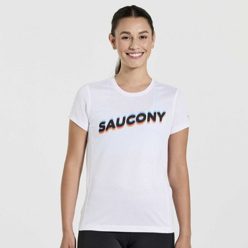 Saucony Stopwatch Graphic Kort Sleeve T-Skjorte Dame Hvite | OSLO XUDRBO