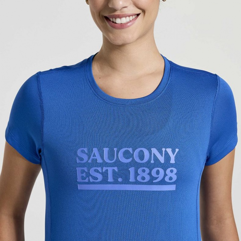 Saucony Stopwatch Graphic Kort Sleeve T-Skjorte Dame Blå | OSLO TFUKAS