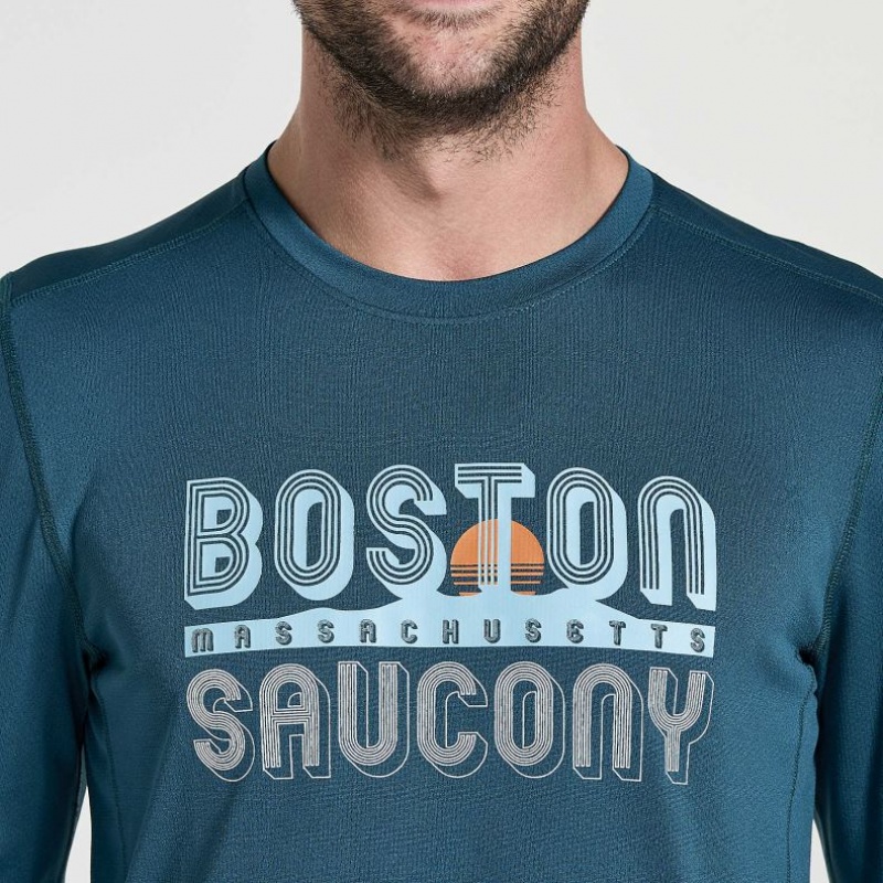 Saucony Stopwatch Graphic Long Sleeve T-Skjorte Herre Blå | OSLO ISVNXR