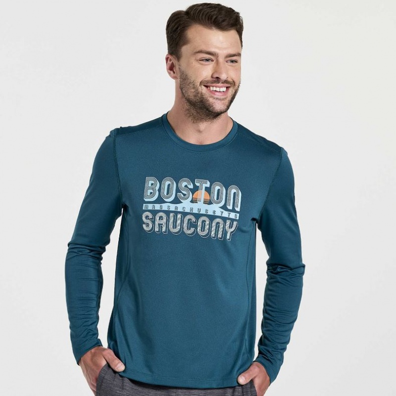 Saucony Stopwatch Graphic Long Sleeve T-Skjorte Herre Blå | OSLO ISVNXR