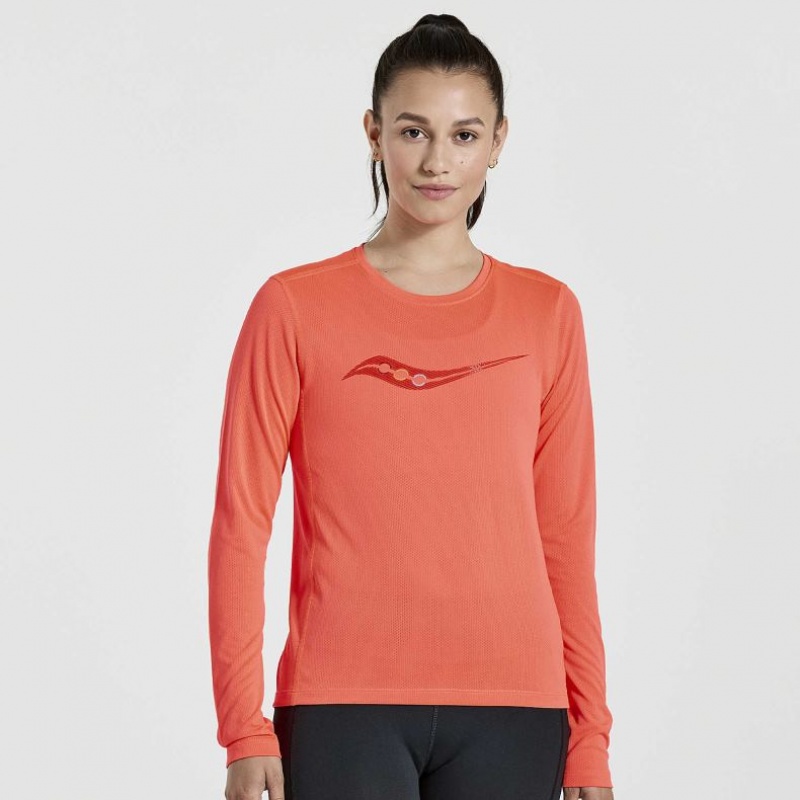 Saucony Stopwatch Graphic Long Sleeve T-Skjorte Dame Oransje | NORGE AXURYS