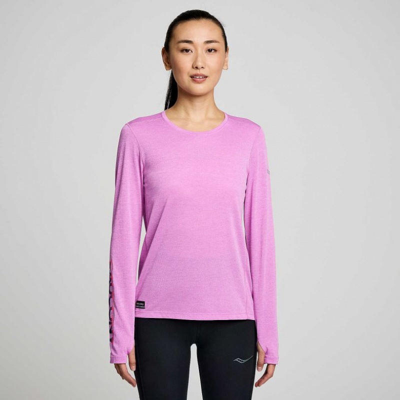 Saucony Stopwatch Graphic Long Sleeve T-Skjorte Dame Lilla | NORGE CEQGRK