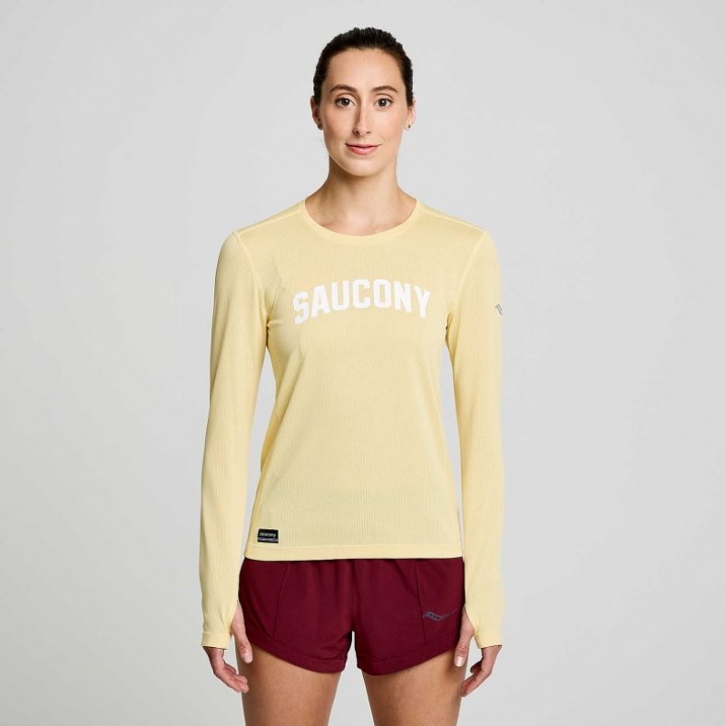 Saucony Stopwatch Graphic Long Sleeve T-Skjorte Dame Gul | OSLO CDMSTI