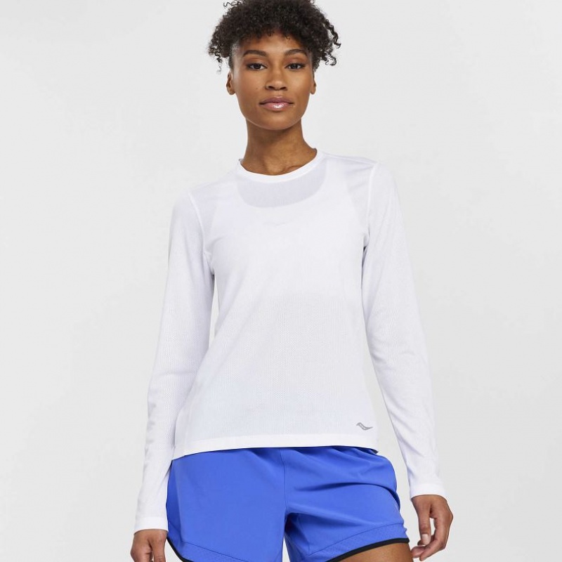 Saucony Stopwatch Long Sleeve T-Skjorte Dame Hvite | NORGE RYOGSL